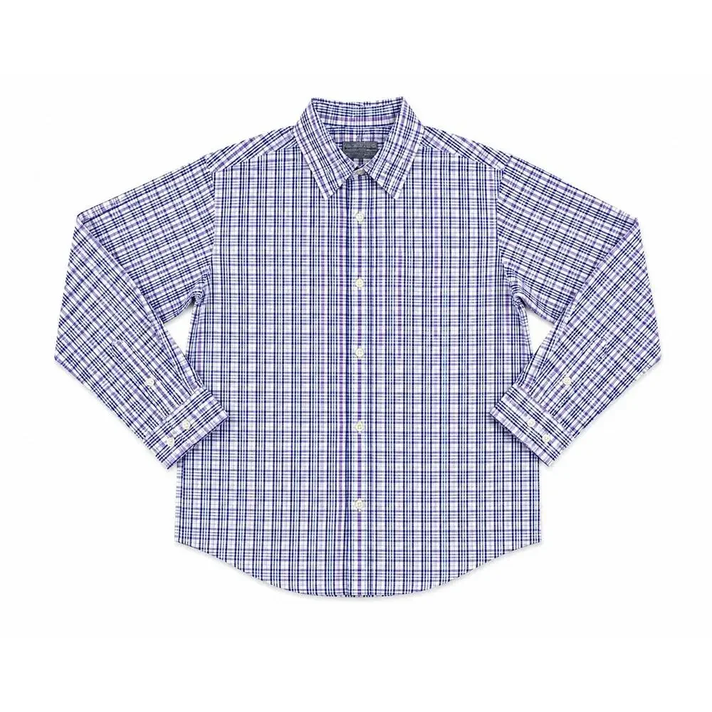Cat & Jack Boys M (8) Plaid Dress Shirt Blue/Purple/White Long Sleeve Button-Up
